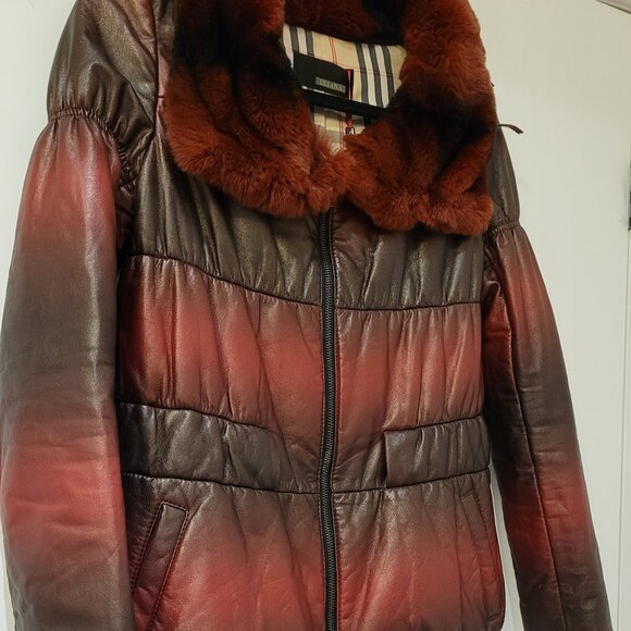 Red & Black Gradient Genuine Leather Jacke - Picture 2 of 9